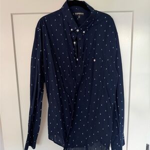 Express Men's Dark Blue Anchor Pattern Shirt